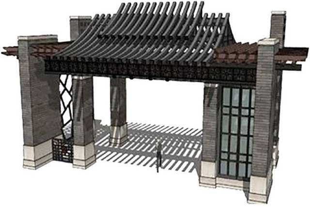 中式建筑大门模型