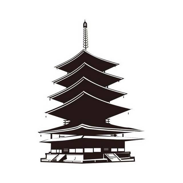 手绘日式建筑塔