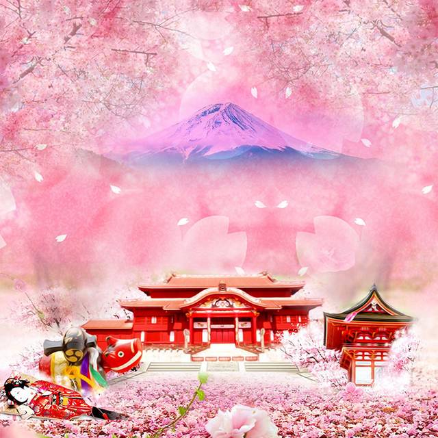 粉红背景日本建筑素材