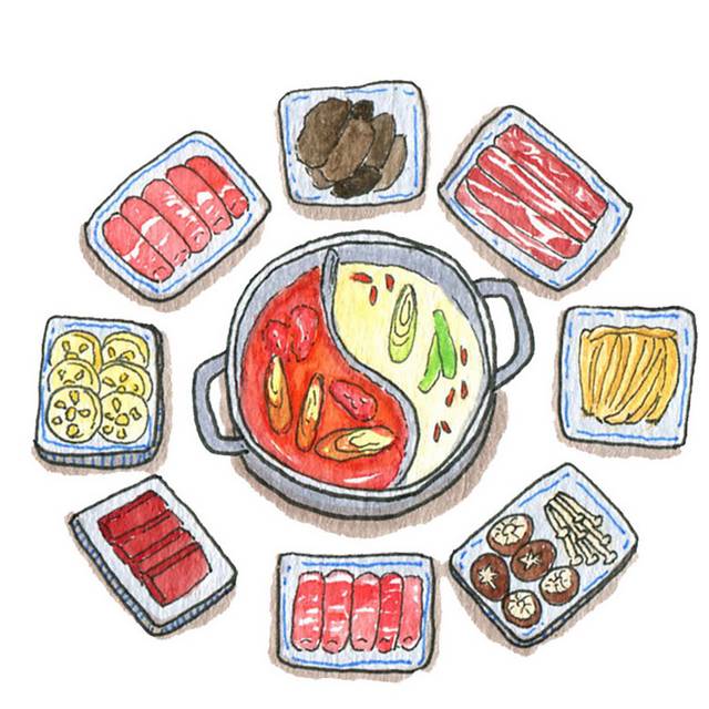 手绘鸳鸯火锅素材