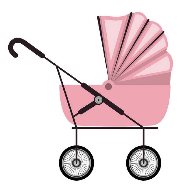 粉红色手绘婴儿车素材