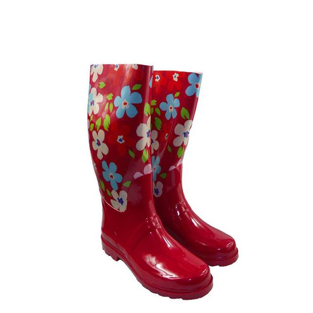 红色花卉雨鞋