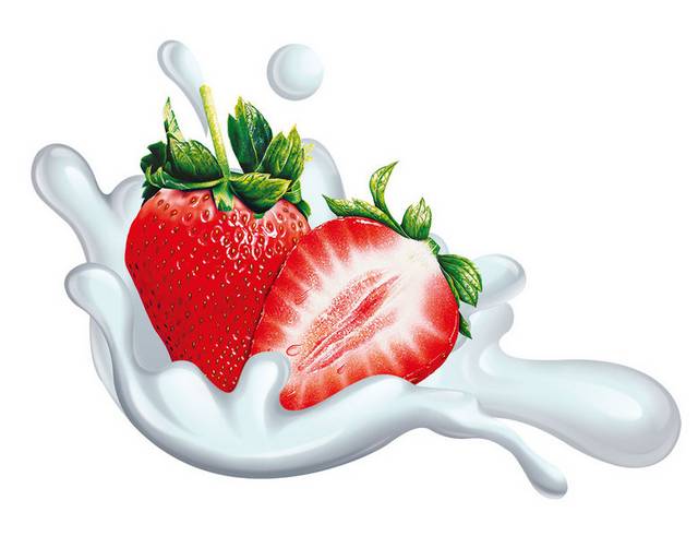 草莓和喷溅的牛奶