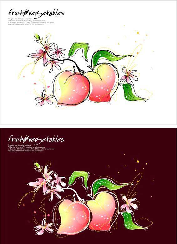 两颗水蜜桃手绘