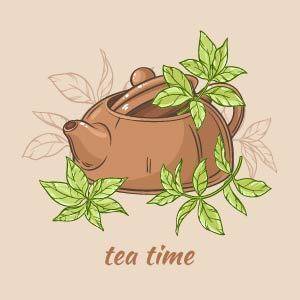 手绘茶壶和茶叶