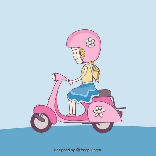 手绘粉色电动车
