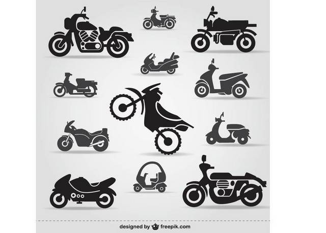 不同种类摩托车剪影