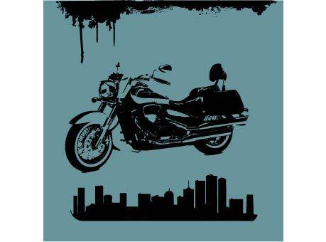 黑色矢量摩托车和城市