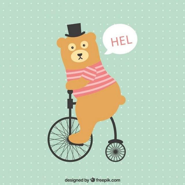 骑单车的熊手绘