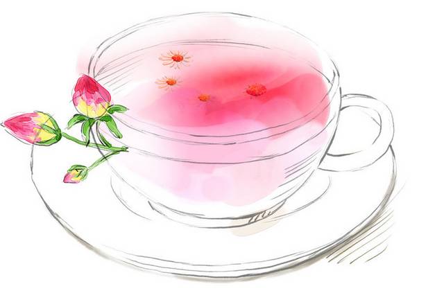 一杯玫瑰茶手绘