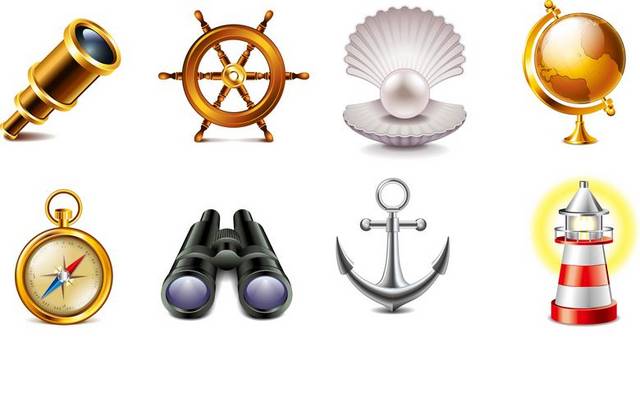 手绘船锚和其他航海元素