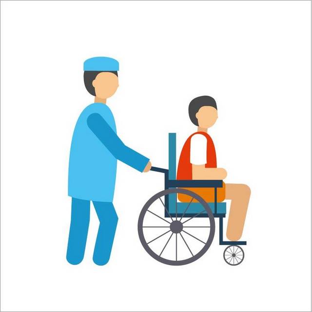 手绘轮椅和护理人员