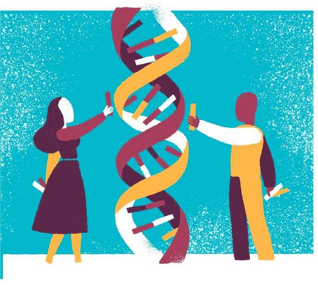 手绘DNA结构图和人