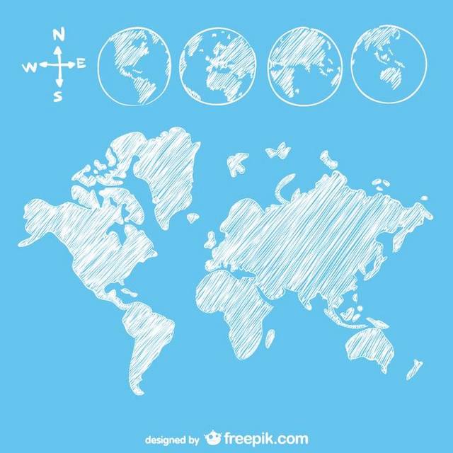 白色手绘风格世界地图