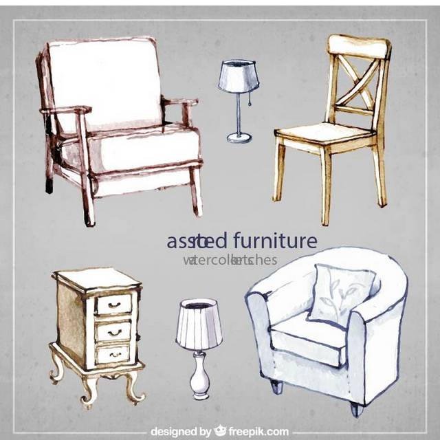 手绘椅子和其他家具