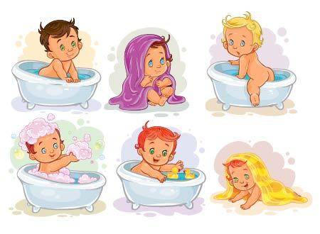 多种洗澡的婴儿