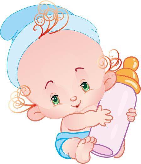 手绘抱着奶瓶的婴儿