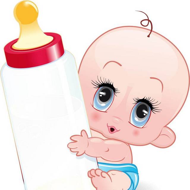 卡通抱着奶瓶的婴儿