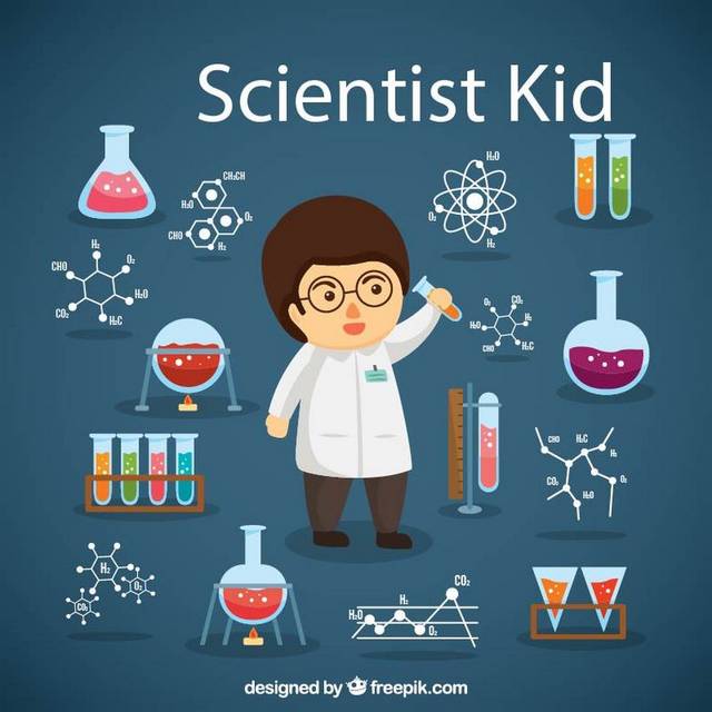 卡通实验器皿和科学家