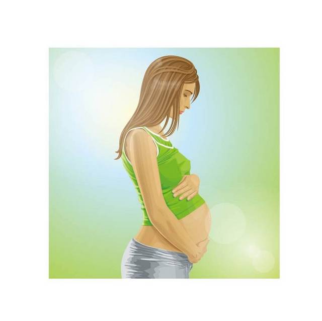 手绘绿色衣服孕妇