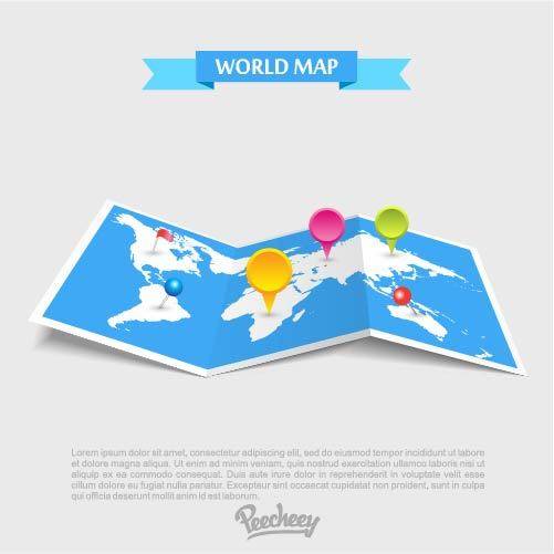 蓝色折叠世界地图