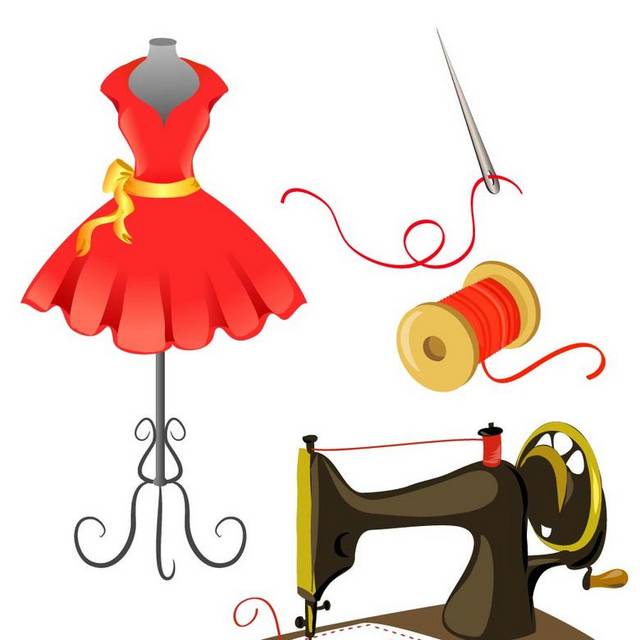 手绘缝纫机和服装