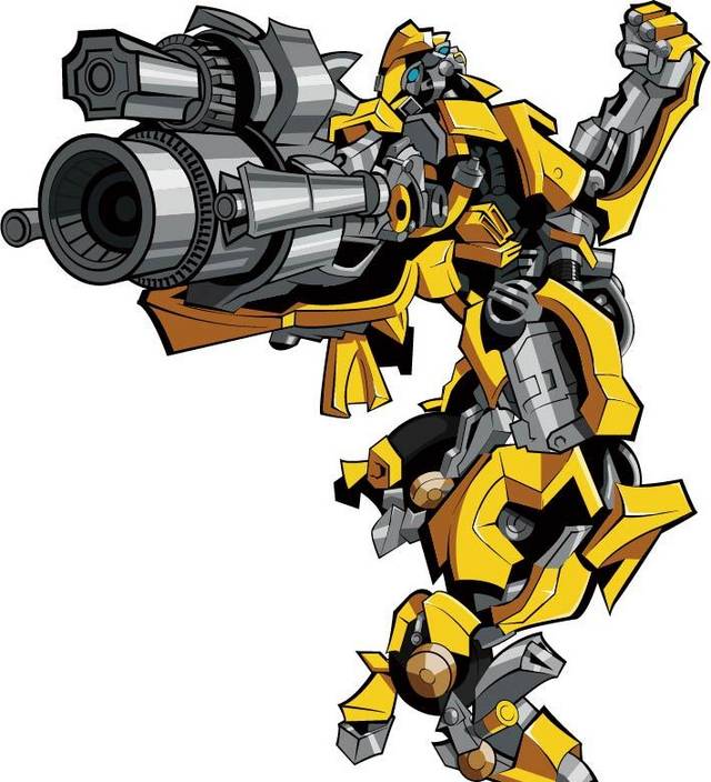 手绘黄色拿枪的机器人