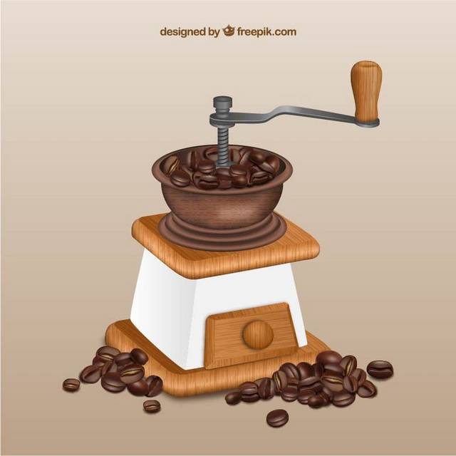 手绘咖啡豆和咖啡机