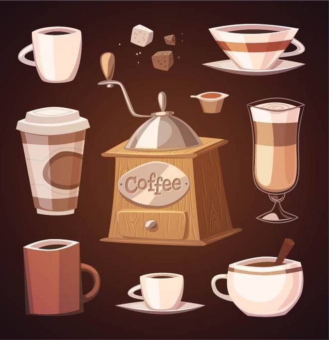 手绘咖啡和咖啡机