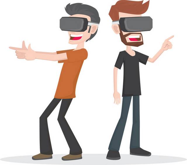 手绘素材两位VR使用者