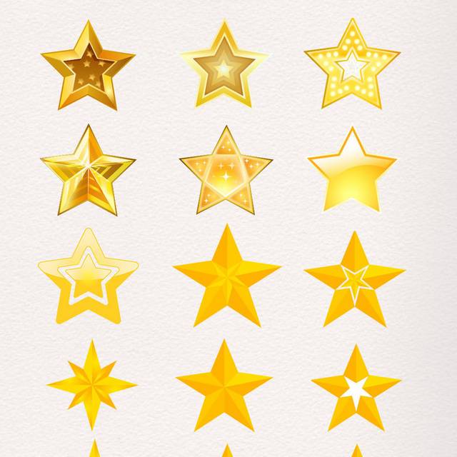一组金色质感五角星