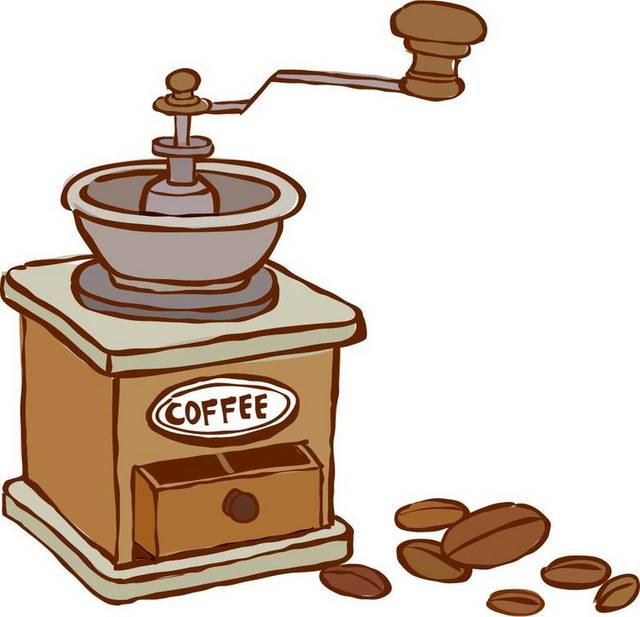 手绘棕色老式咖啡机