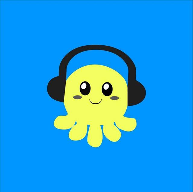 卡通戴耳机的章鱼