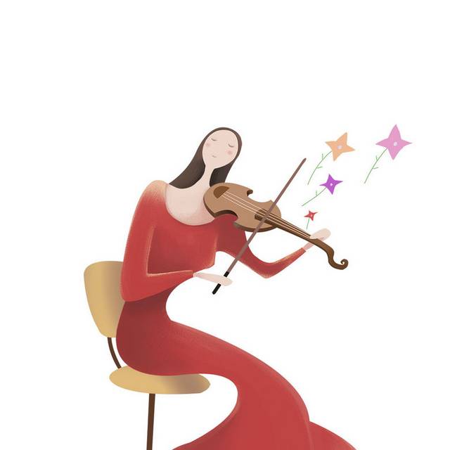 拉小提琴的卡通女人