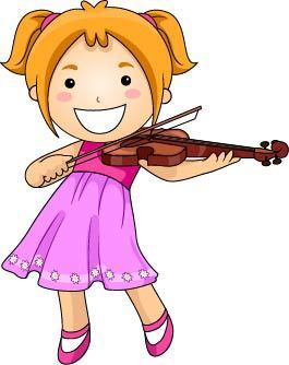 卡通拉小提琴的小女孩
