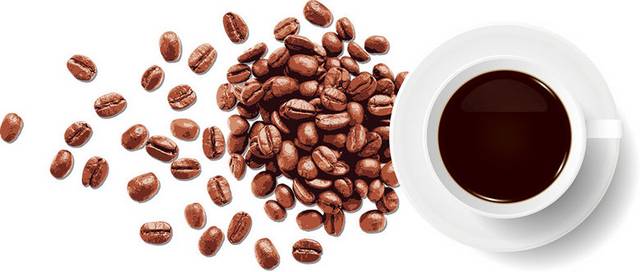 咖啡豆与咖啡杯