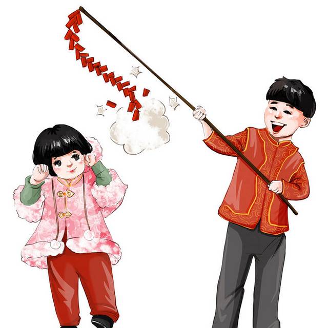 春节人物放鞭炮素材