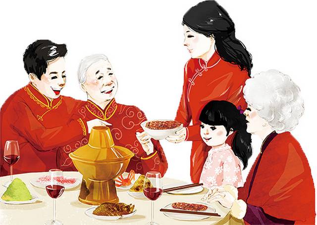 春节人物吃火锅