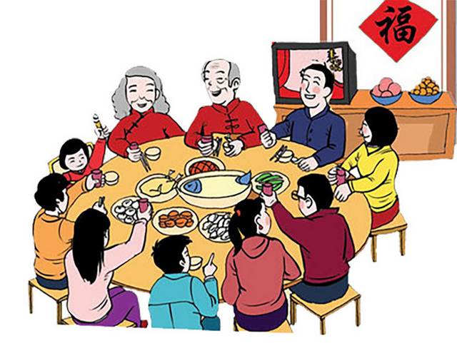 一家人吃饭插画