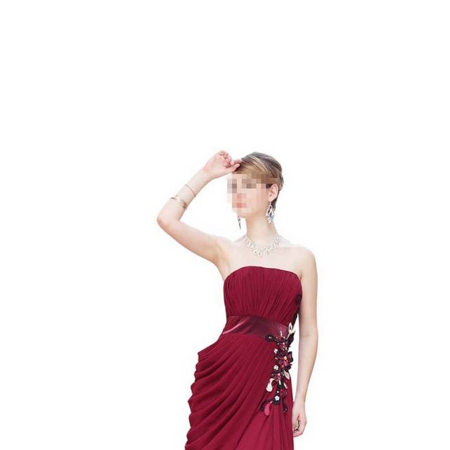 酒红色连衣裙模特