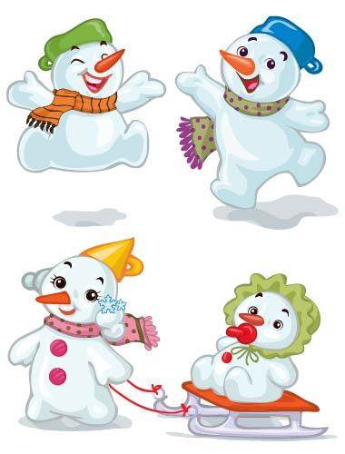 四种卡通雪人素材