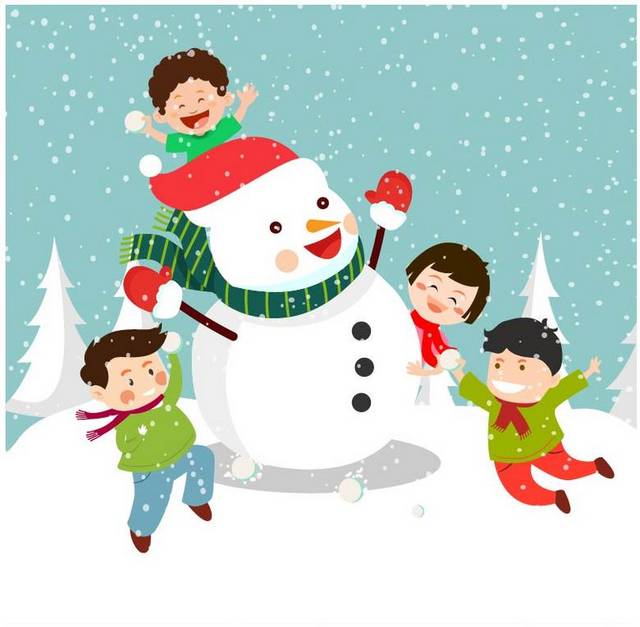 手绘雪人和儿童