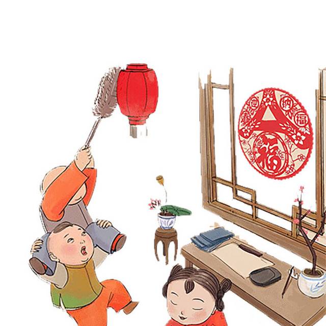 春节打扫卫生插画