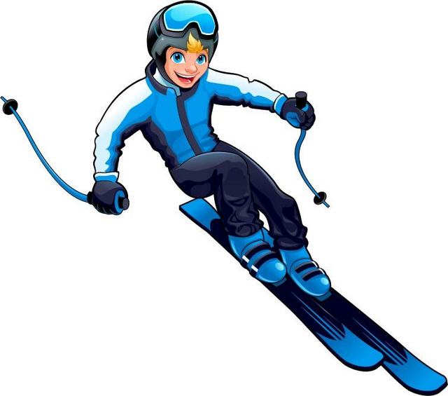 蓝衣服卡通滑雪人物
