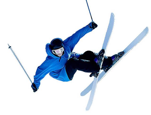 手绘蓝衣服滑雪人物