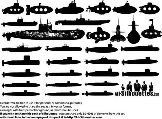 军用潜艇剪影素材
