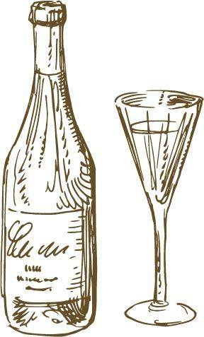 复古手绘酒瓶和酒杯矢量素材