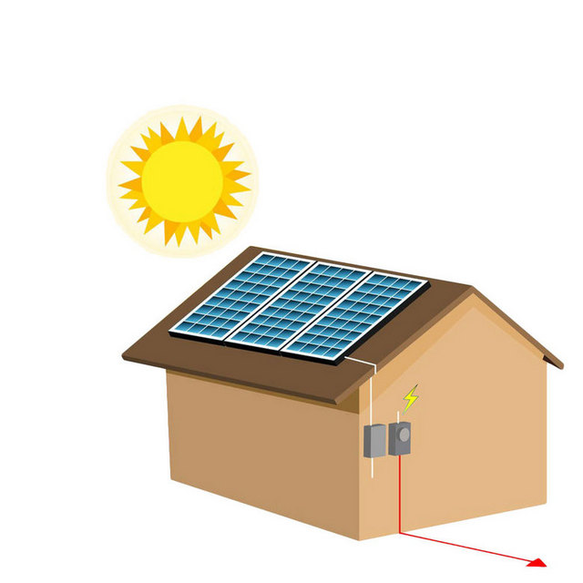 卡通太阳能房屋和电池板