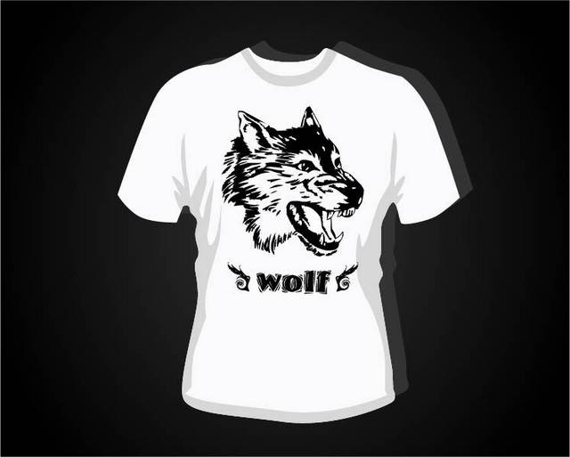 狼头图案白色T恤