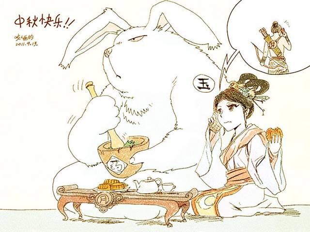 卡通嫦娥和玉兔